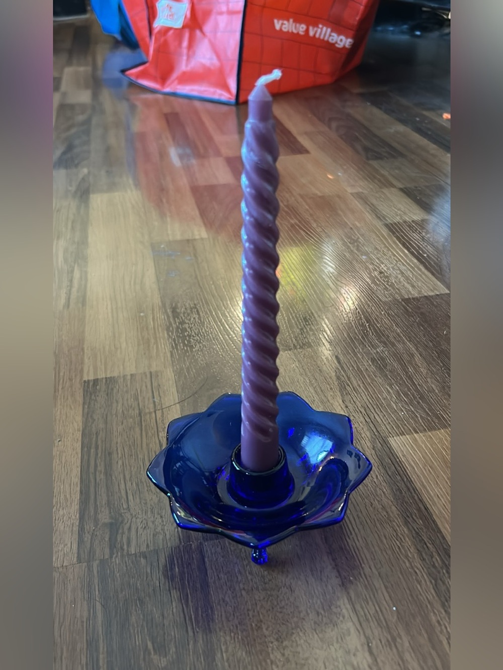 Vintage Cobalt Blue Glass Taper Candle Holder